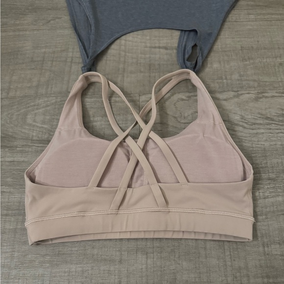 Lululemon Gray Criss Cross Tank Top and built in Beige Sports Bra Size 6 - Picture 7 of 12